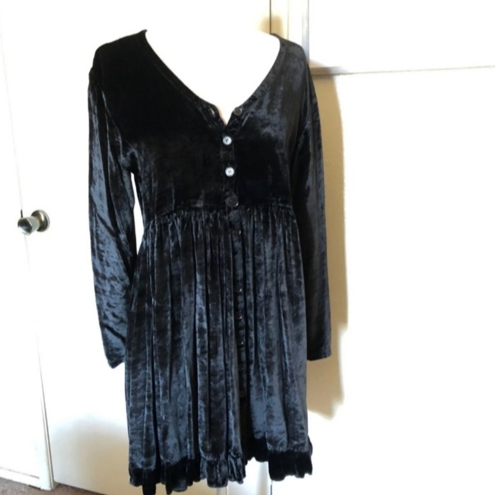 Black Crushed Velvet Baby Doll Dress